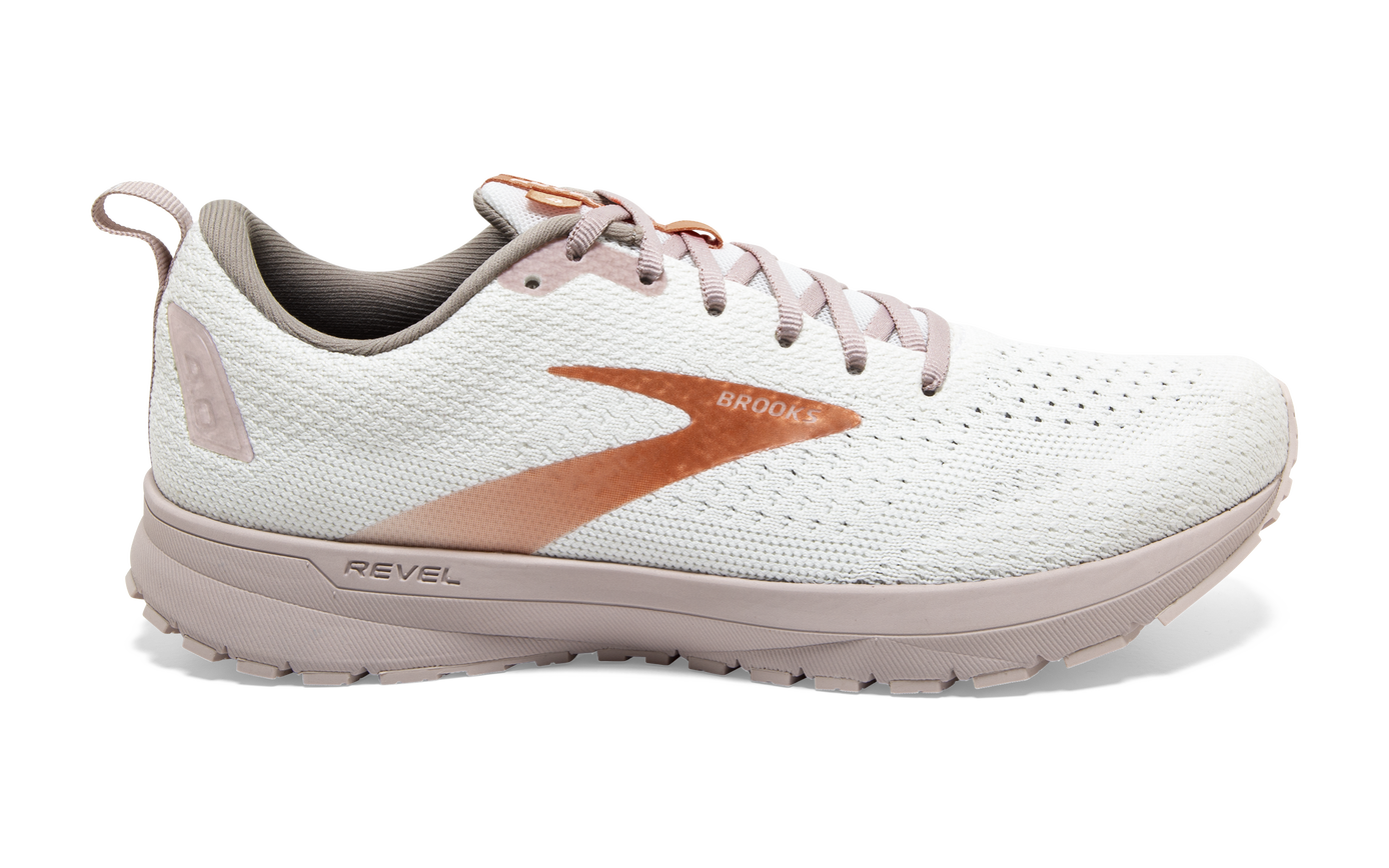 Women's Brooks Revel 4, White/Hushed Violet/Copper, 9.5 B Medium