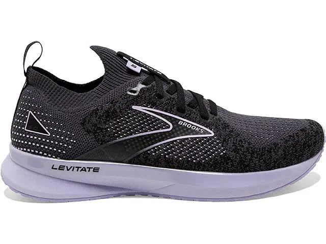 Women's Brooks Levitate StealthFit 5, Black/Ebony/Lilac, 6.5 B Medium