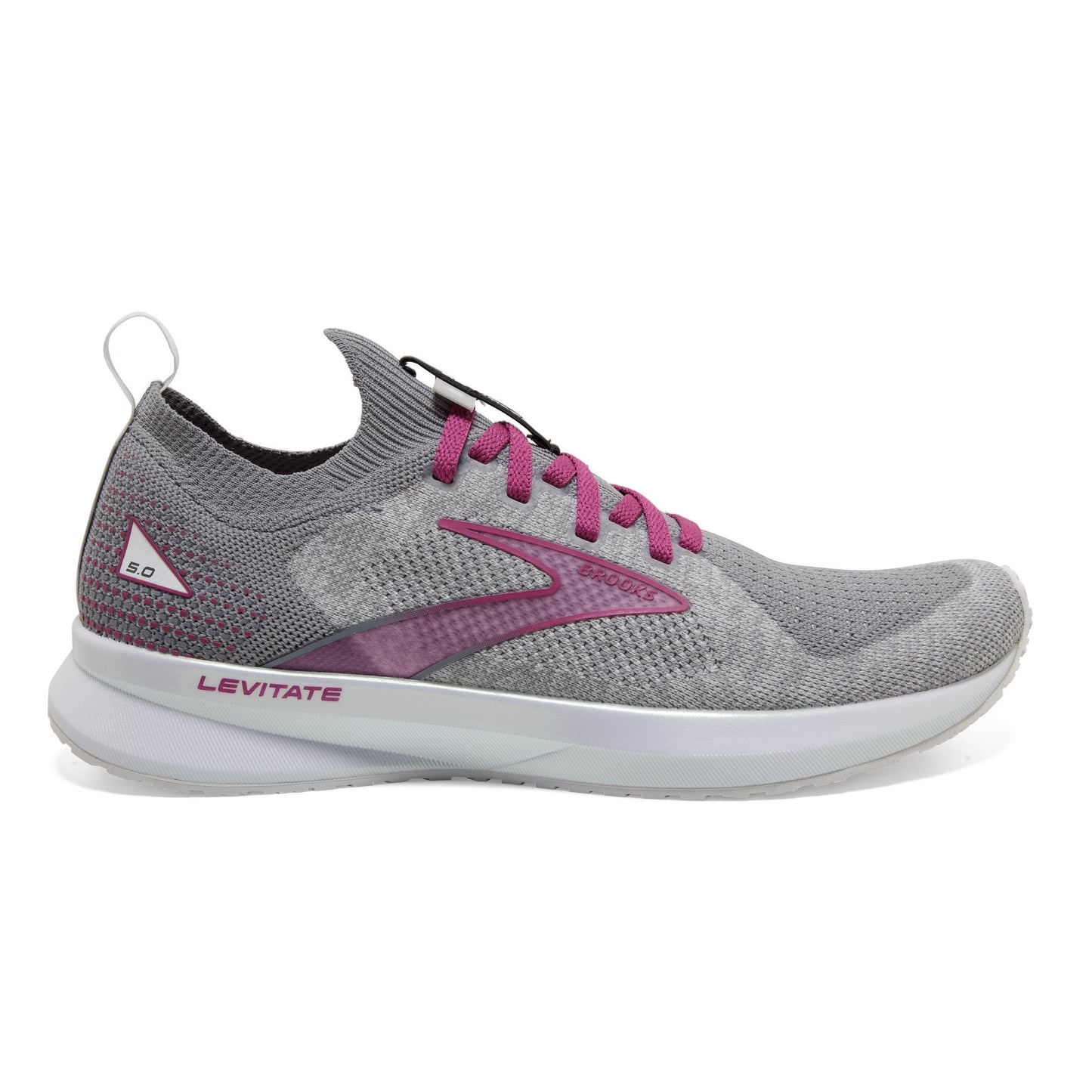 Women's Brooks Levitate Stealthfit 5, White/Grey/Baton Rouge, 8 B Medium