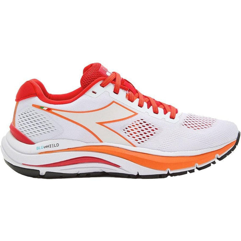 Women's Diadora Mythos Blushield 7 Vortice, White/Fiery Red, 8 B Medium