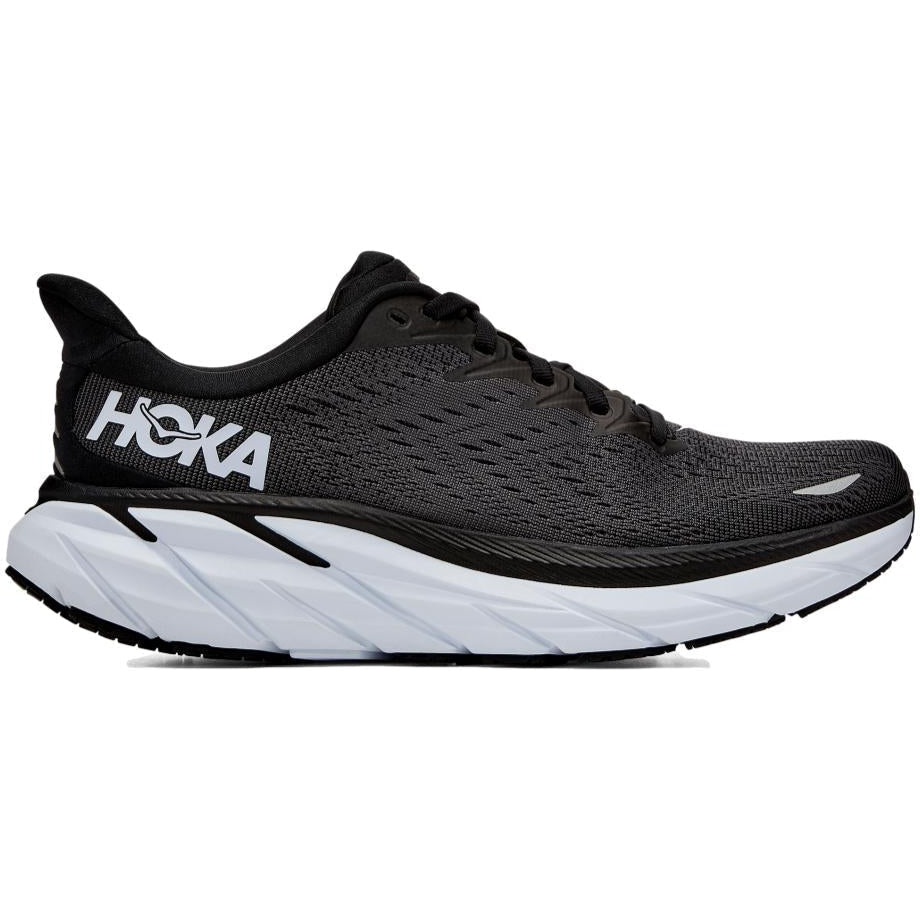 Women's Hoka One One Clifton 8, Black/White, 10 D Wide