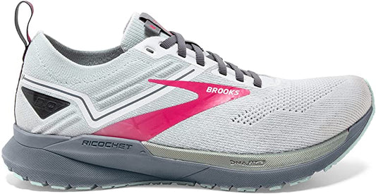 Women's Brooks Ricochet 3, White/Ice Flow/Pink, 5.5 B Medium