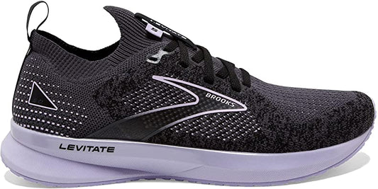 Women's Brooks Levitate StealthFit 5, Black/Ebony/Lilac, 8 B Medium