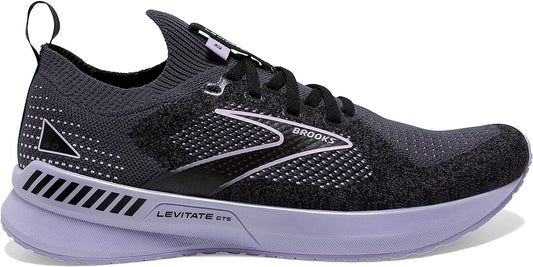 Women's Brooks Levitate Stealthfit GTS 5, Black/Ebony/Lilac, 10 B Medium