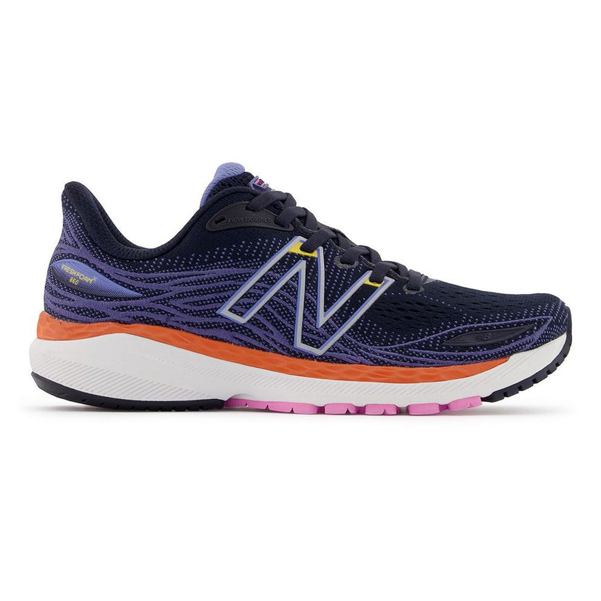 Women's New Balance Fresh Foam X 860v12, Eclipse/Night Sky/Vibrant Orange, 11 D Wide