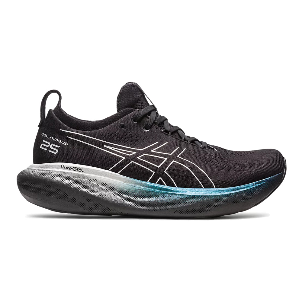 Men's Asics Gel-Nimbus 25 Platinum, Black/Pure Silver, 7 D Medium