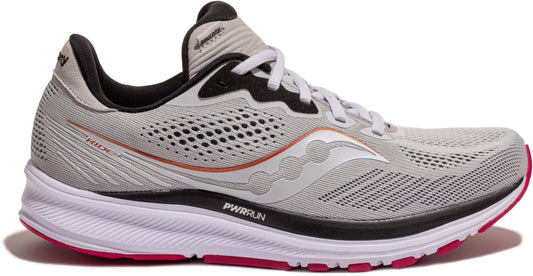 Women's Saucony Ride 14, Fog/Cherry, 8.5 D Wide