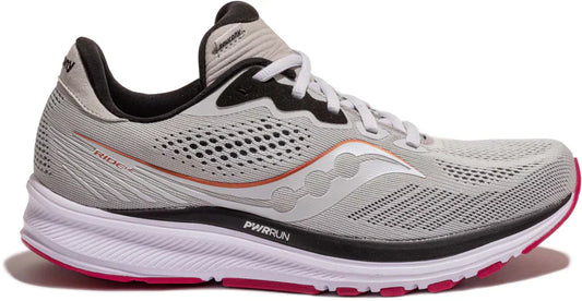 Women's Saucony Ride 14, Fog/Cherry, 8 D Wide