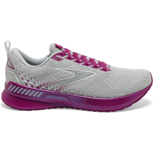 Women's Brooks Levitate GTS 5, Grey/Lavender/Baton Rouge, 8.5 B Medium