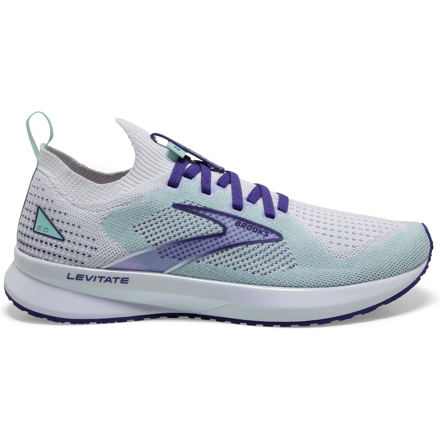 Women's Brooks Levitate Stealthfit 5, Grey/Aqua/Purple, 8 B Medium