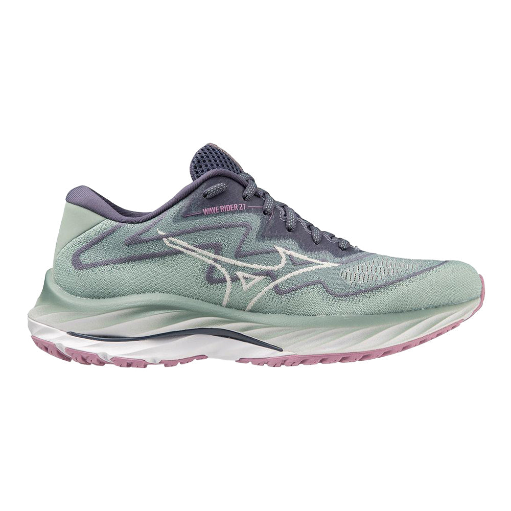 Women's Mizuno Wave Rider 27 SSW, Blue Surf/Snow White, 7.5 B Medium