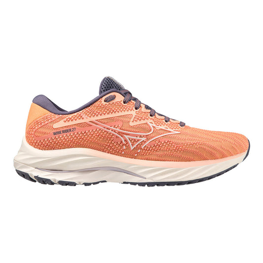 Women's Mizuno Wave Rider 27, Coral Reef/Snow White, 11 B Medium