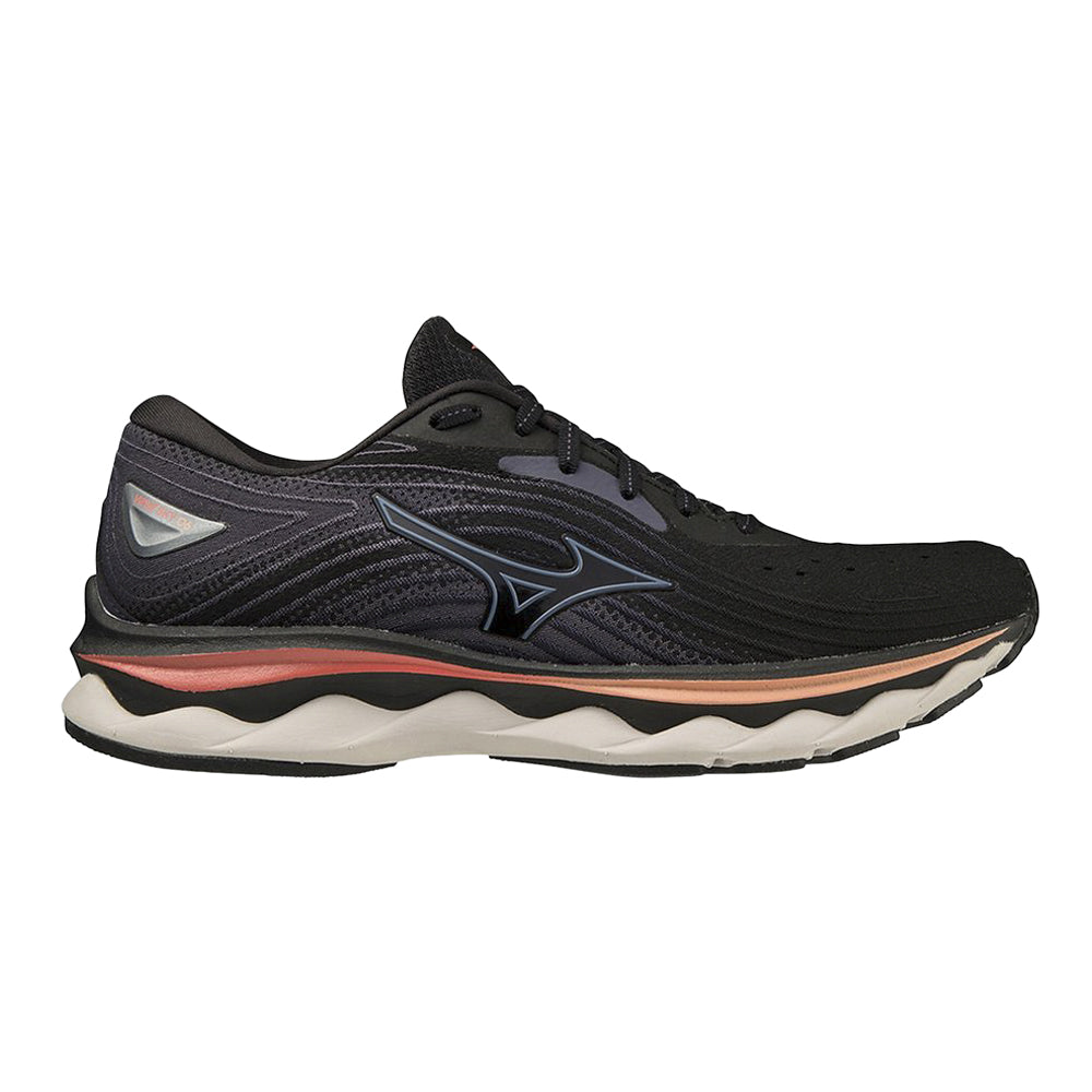 Women's Mizuno Wave Sky 6, Black/Quicksilver, 7 B Medium