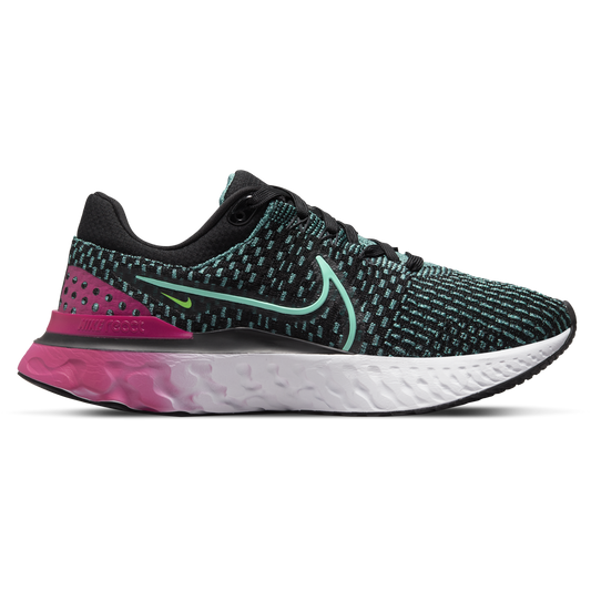 Women's Nike React Infinity Run Flyknit 3, Black/Dynamic Turquoise-Pink Prime, 9.5 B Medium